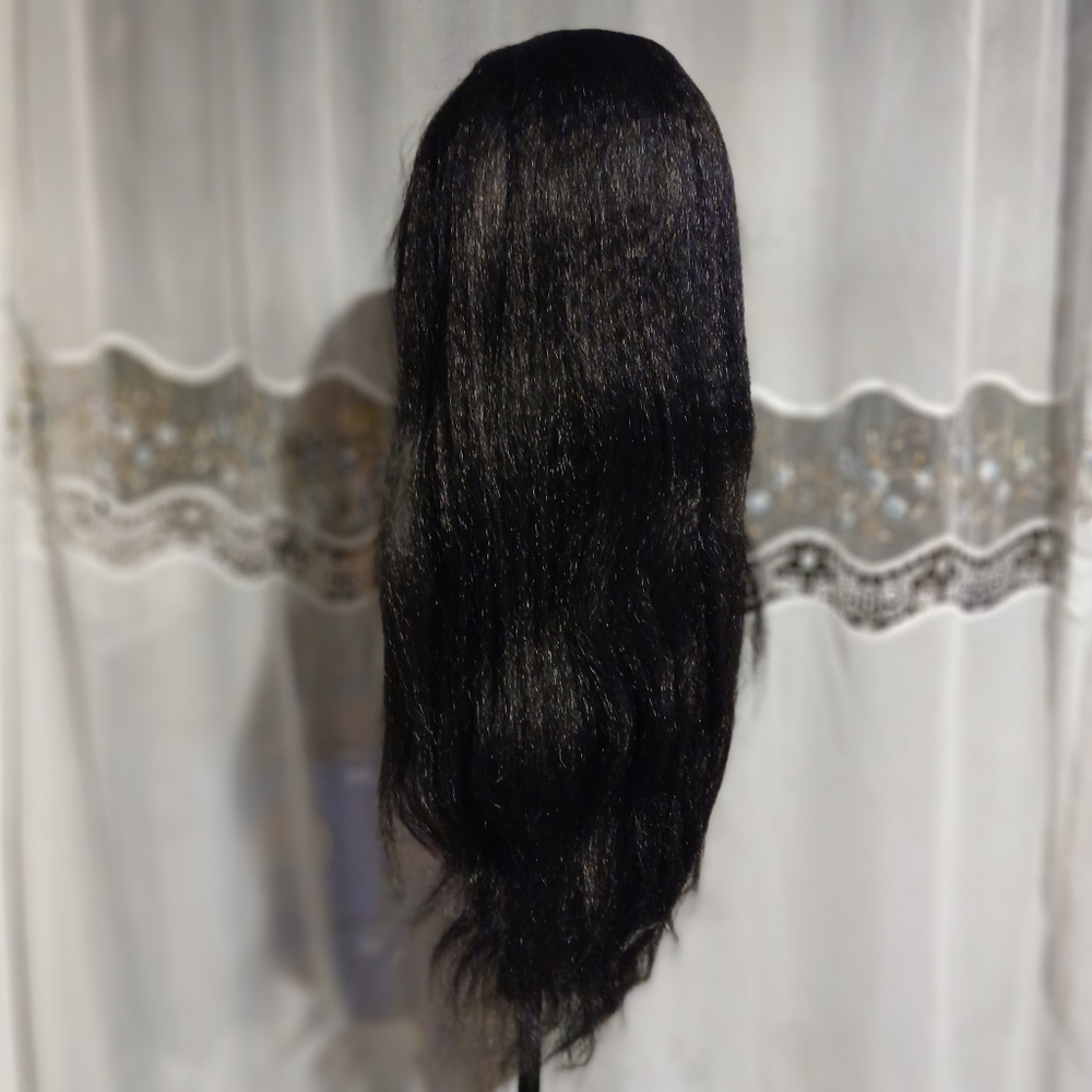 Long Black Crimp Wig 30" Synthetic Lace Frontal